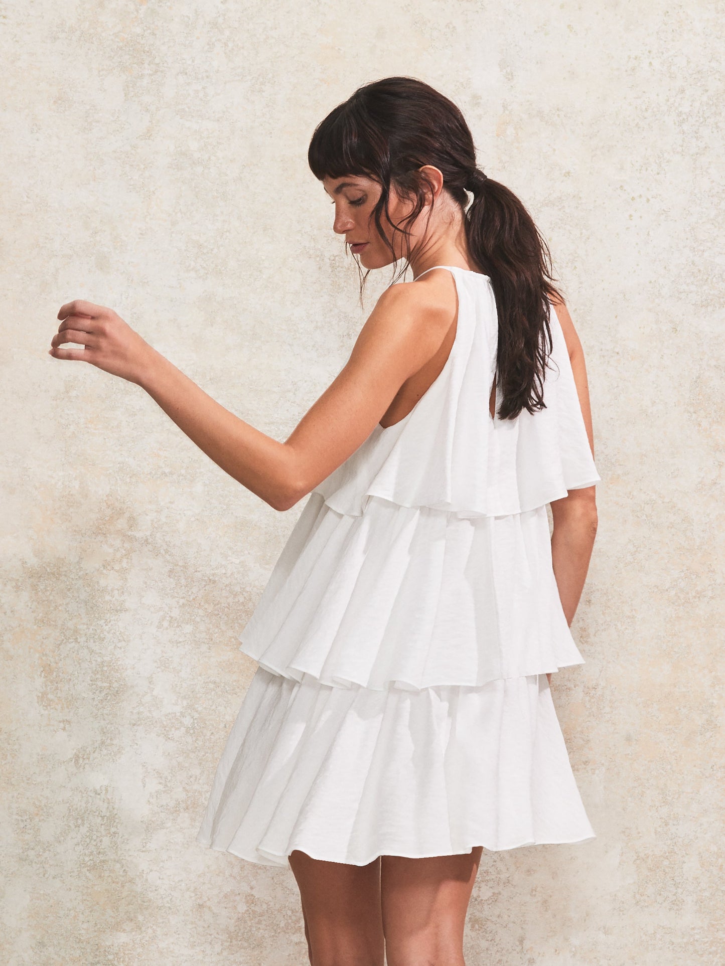 White Tiered Ruffle Mini Dress