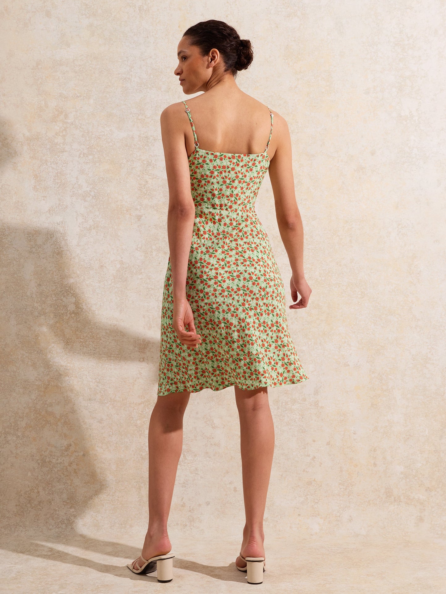 Red And Green Ditsy Floral-Print Mini Dress