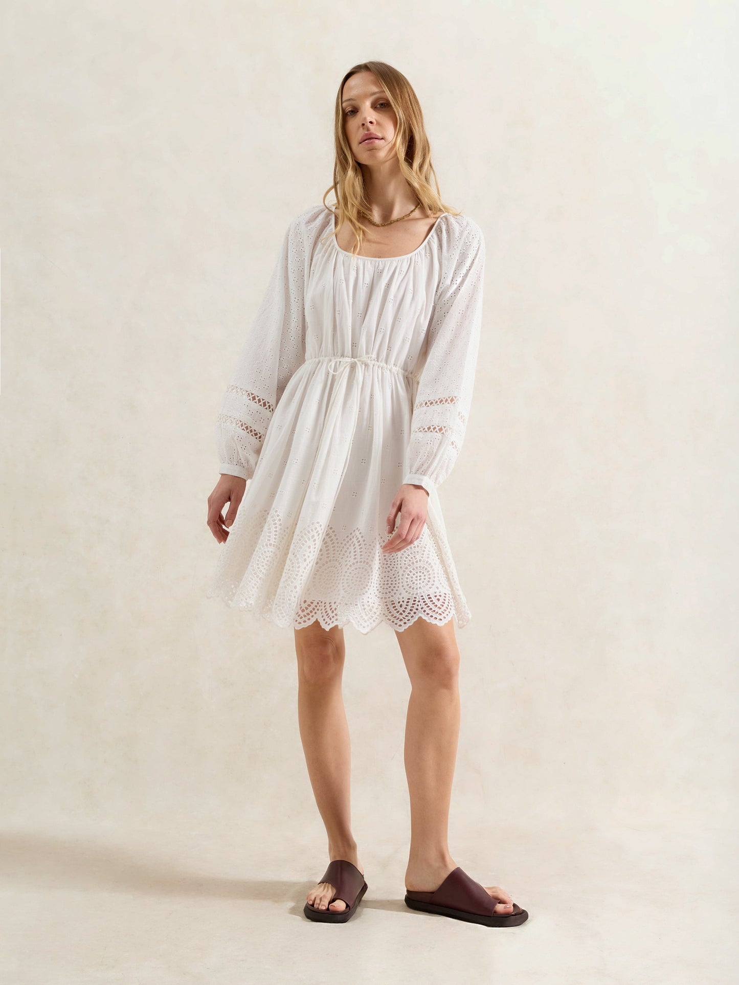 Ivory Mix Broderie Smock Dress